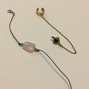 Faux Stone Bracelet & Earring w Chain Cuff